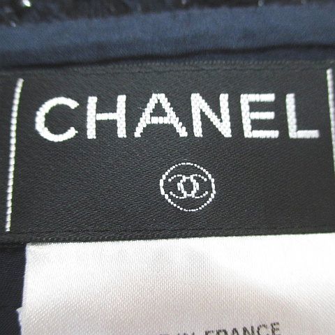 シャネル CHANEL 07A P31379V21079 M5178 チェック柄 膝丈 ツイード 台形スカート スカート 絹 シルク 36 紺系 ネイビー フランス製 CCマー_画像3