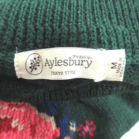 アリスバーリー Aylesbury ニット セーター 長袖 バルーン袖 ハイネック 刺繍 花柄 ウール M 緑 グリーン /CT レディース_画像5