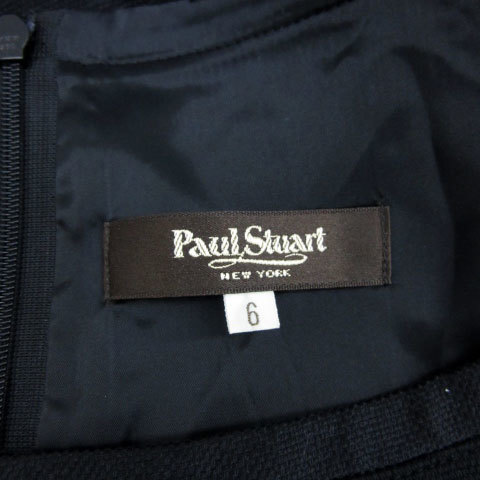  paul (pole) Stuart PAUL STUART One-piece . minute sleeve knee height square neck wool .6 black black /MS8 lady's 