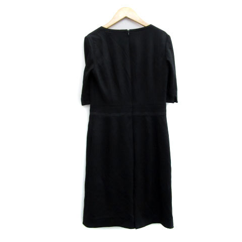  paul (pole) Stuart PAUL STUART One-piece . minute sleeve knee height square neck wool .6 black black /MS8 lady's 