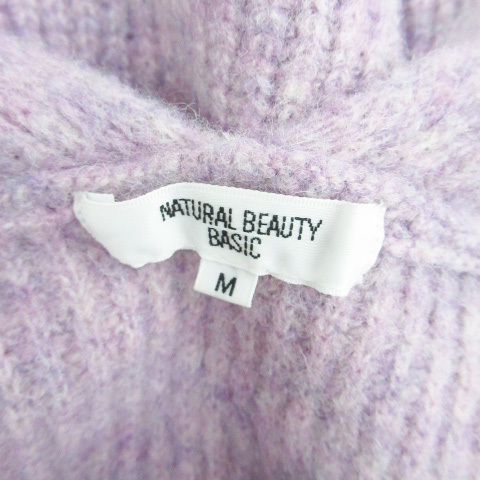 ナチュラルビューティーベーシック NATURAL BEAUTY BASIC ニット セーター Vネック 長袖 無地 ウール M ピンク /HO40 レディース_画像4