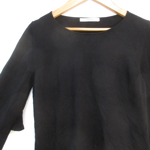  Anayi ANAYI knitted cut and sewn long sleeve round neck wool plain 38 black black /FF38 lady's 