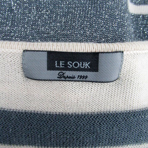  Le souk Le souk вязаный One-piece V шея короткий рукав мини длина окантовка рисунок шерсть 38 бежевый серый /HO24 женский 