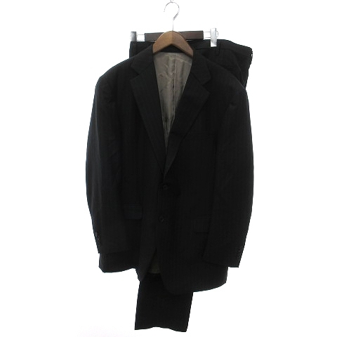 エルメネジルドゼニア スーツ セットアップ テーラードジャケット シングル 2B スラックス パンツ ウール ストライプ 総裏 黒