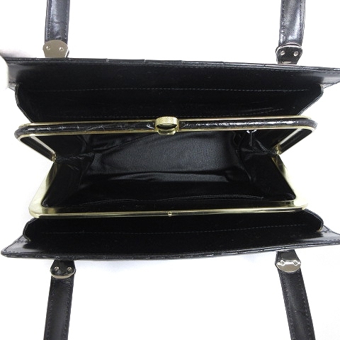 GINO TROMBA クロコダイル ハンドバッグ わに革 光沢 装飾金具 JRA 黒 ブラック レディースの画像6