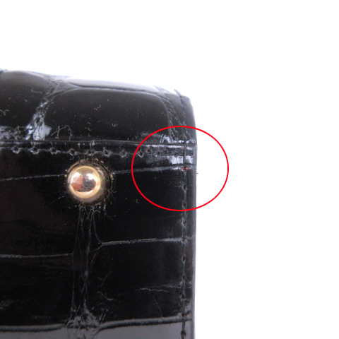GINO TROMBA クロコダイル ハンドバッグ わに革 光沢 装飾金具 JRA 黒 ブラック レディースの画像9