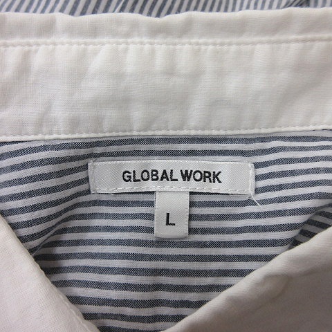 グローバルワーク GLOBAL WORK クレリックシャツ ストライプ 長袖 L グレー /YI レディース_画像6