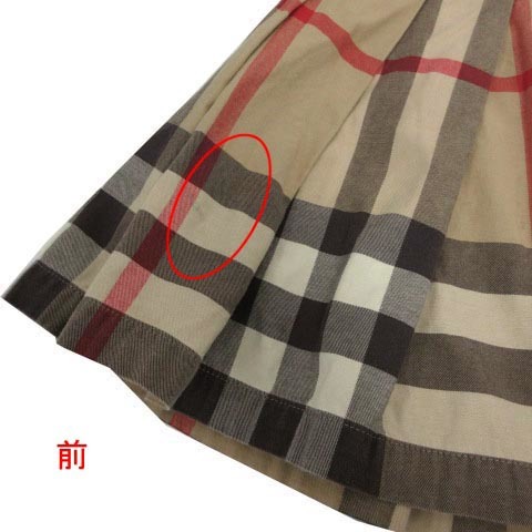 バーバリー チルドレン BURBERRY CHILDREN スカート フレア プリーツ ミニ丈 コットン ノバチェック ベージュ 赤 紫系 12Y 152_画像8