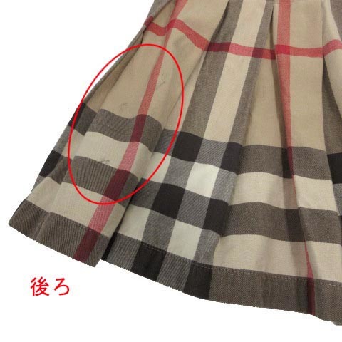 バーバリー チルドレン BURBERRY CHILDREN スカート フレア プリーツ ミニ丈 コットン ノバチェック ベージュ 赤 紫系 12Y 152_画像9