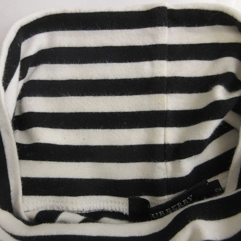 バーバリーブラックレーベル BURBERRY BLACK LABEL Tシャツ カットソー ロンT ボーダー タートルネック ハイネック ロゴ刺繍 白系 黒 2 M位_画像7