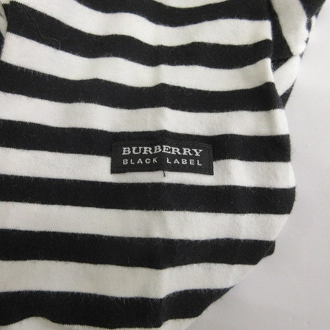 バーバリーブラックレーベル BURBERRY BLACK LABEL Tシャツ カットソー ロンT ボーダー タートルネック ハイネック ロゴ刺繍 白系 黒 2 M位_画像6