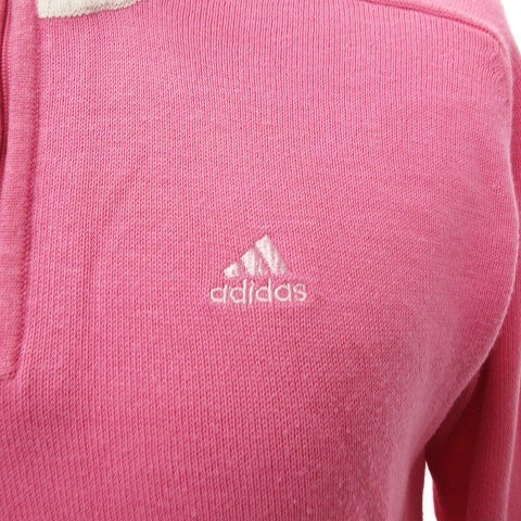 アディダス adidas ニット セーター ジャケット 長袖 ハイネック ハーフジップ ロゴ 刺繍 ピンク S ■SM1 レディース_画像7