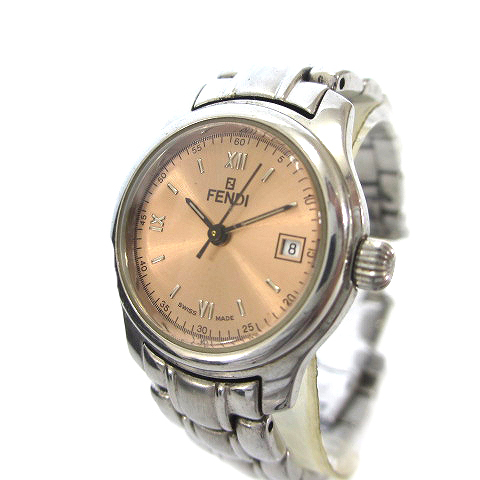  Fendi FENDI наручные часы 210L аналог кварц 3 стрелки Date salmon розовый циферблат серебряный цвет часы работа товар #YGT женский 