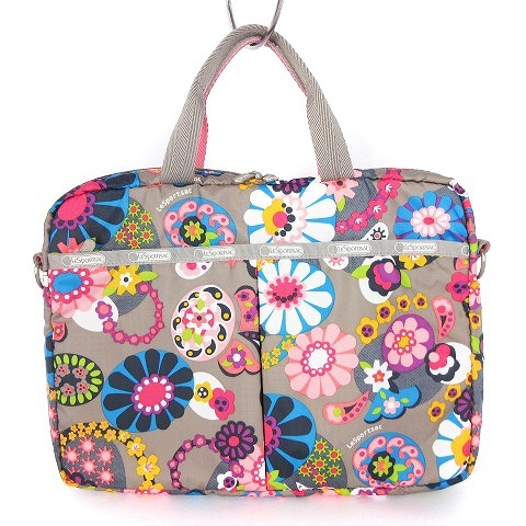 レスポートサック LesportSAC ラップトップバッグ ショルダーバッグ 2way PC タブレット ケース 花柄 グレー系 レディース_画像1