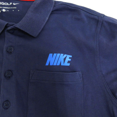 ナイキゴルフ NIKE GOLF ポロシャツ ロゴプリント 半袖 コットン混 配色 ネイビー系 紺系 ブルー 青 M メンズ_画像3