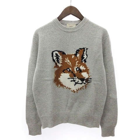  не использовался товар mezzo n лисица MAISON KITSUNE с биркой BIG FOX HEAD PULLOVER вязаный свитер большой лиса head вырез лодочкой шерсть g