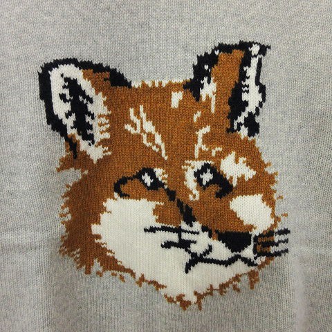  не использовался товар mezzo n лисица MAISON KITSUNE с биркой BIG FOX HEAD PULLOVER вязаный свитер большой лиса head вырез лодочкой шерсть g