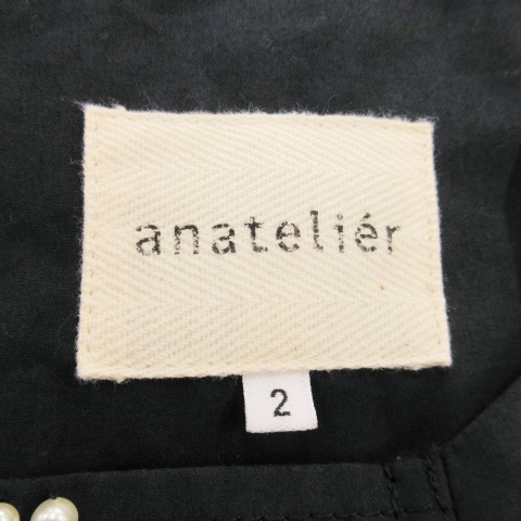 アナトリエ ANATELIER ジャケット ノーカラー ジップアップ 比翼 コットン パール装飾 エポレット 2 紺 ネイビー /AO6 ☆ レディース_画像6