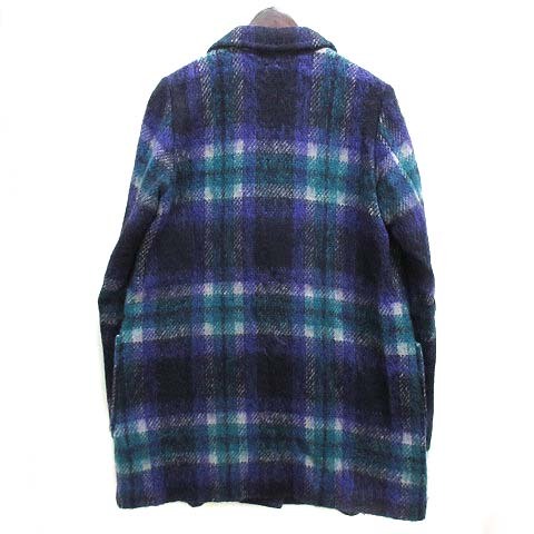  Le Ciel Bleu LE CIEL BLEU wool shaggy check double Chesterfield coat purple purple 38 lady's 