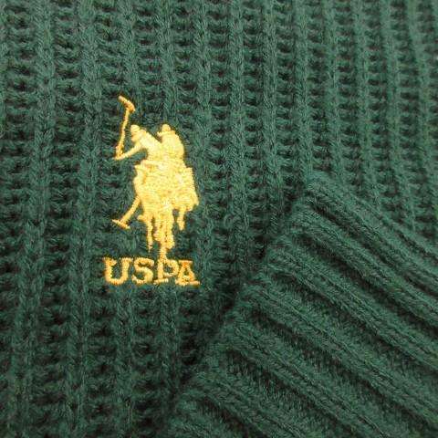 ユーエスポロアッスン U.S.POLO ASSN. ニット セーター クルーネック 長袖 オーバーサイズ ショート丈 ロゴ刺繍 F 緑 グリーン_画像4