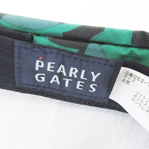 パーリーゲイツ PEARLY GATES ゴルフ サンバイザー 帽子 総柄 ロゴ 刺繍 コットン 緑 黒 グリーン ブラック FR メンズ レディース_画像3