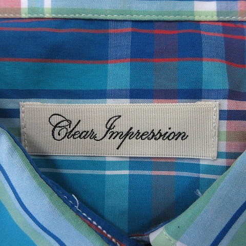 クリアインプレッション CLEAR IMPRESSION ステンカラーシャツ ブラウス チェック 長袖 2 青 ブルー /AU レディース_画像7
