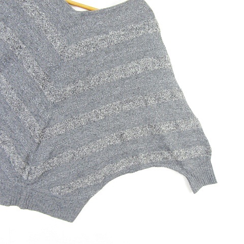  Fragile FRAGILEdo Le Mans knitted cut and sewn long sleeve V neck wool rayon Anne gola38 gray lame border kz6599 lady's 