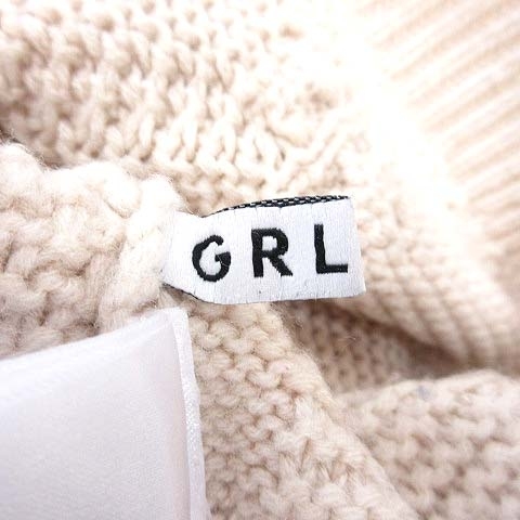 グレイル GRL ニット セーター 長袖 ドロップショルダー バルーン袖 クルーネック 総柄 スリット リボン F ライトベージュ ■MO レディース_画像5