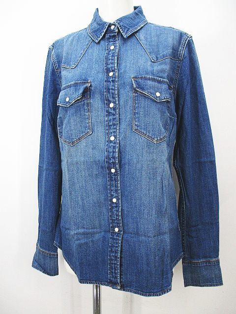 ザラウーマン ZARA WOMAN 長袖 デニム シャツ ブラウス XS 青系 ブルー ボタン ストレッチ レディース_画像1