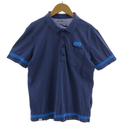 ナイキゴルフ NIKE GOLF ポロシャツ ロゴプリント 半袖 コットン混 配色 ネイビー系 紺系 ブルー 青 M メンズ_画像1