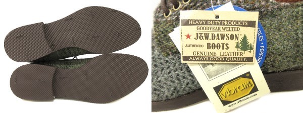 未使用品 J&W DAWSON ドーソン Harris tweed ハリスツイード チェック ウール シューズ 7 1/2 グレー系 プレーントゥ 靴_画像4
