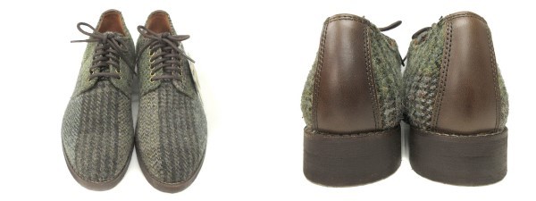 未使用品 J&W DAWSON ドーソン Harris tweed ハリスツイード チェック ウール シューズ 7 1/2 グレー系 プレーントゥ 靴_画像2