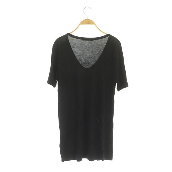 ティーバイアレキサンダーワン T by Alexanderwang レーヨンTシャツ カットソー 半袖 胸ポケット Uネック S 黒 ブラック /MY ■OS メンズ_画像2