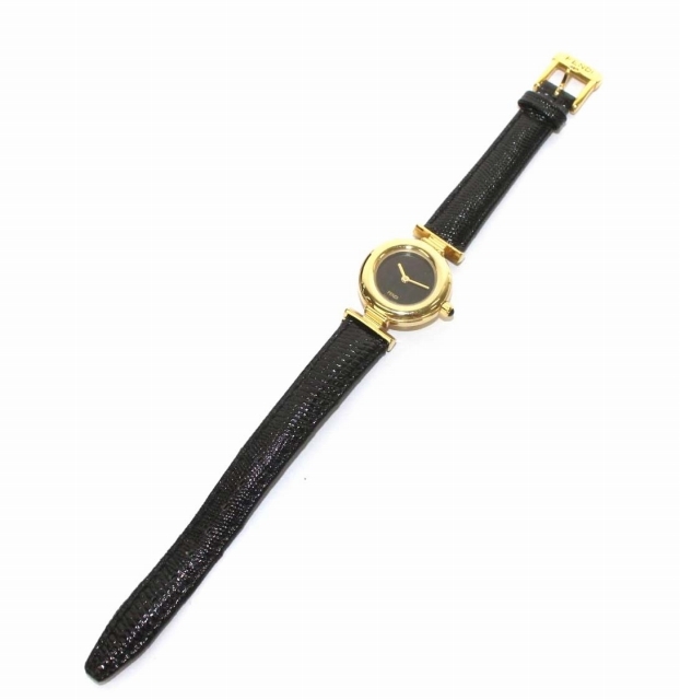  Fendi FENDI wristwatch quarts FF Logo 2 hands Lizard leather 320L watch black black Gold /DK #OH lady's 