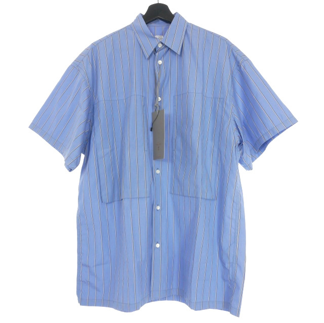 未使用品 イートウツ E.TAUTZ ストライプラインマンシャツ トップス 半袖 S ブルー 青 SHI03 8960 国内正規 メンズ
