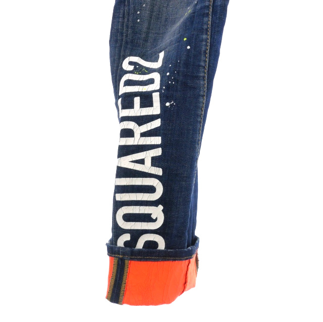 未使用品 ディースクエアード DSQUARED2 23SS TIDY BIKER ロゴプリント ペイント デニムパンツ ジーンズ 46 インディゴ S74LB1240_画像4