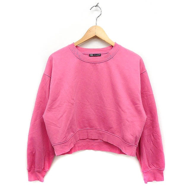  Zara ZARA cropped pants height sweatshirt sweat plain reverse side nappy L pink /FT14 lady's 