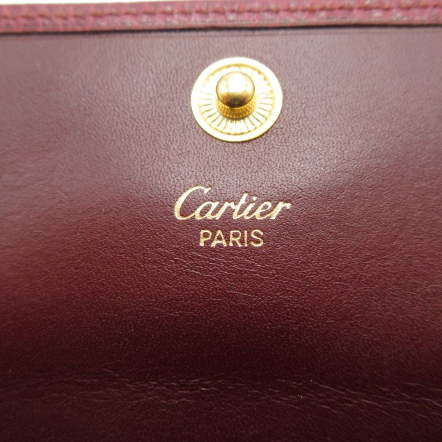 カルティエ must de Cartier マストライン 三つ折り 財布 フラップ ウォレット ロゴ 型押し エンボス がま口 小銭入れ付 ボルドー_画像8