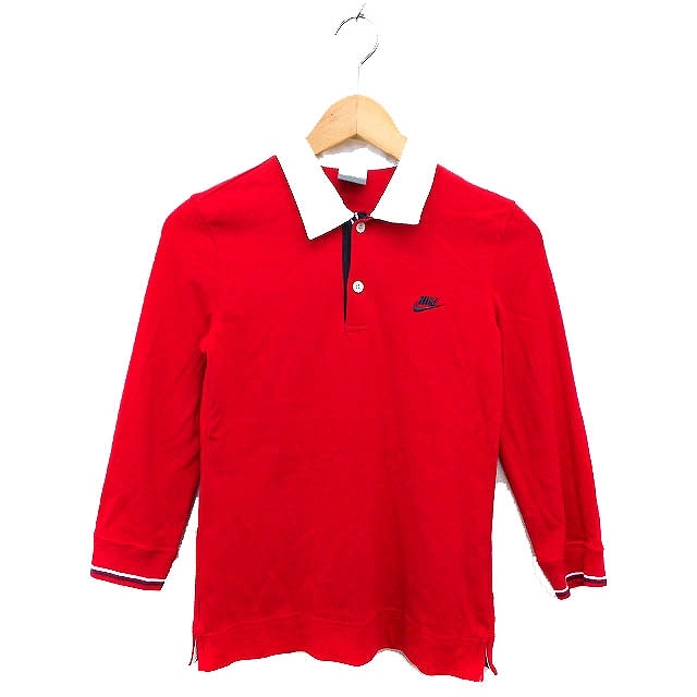 ナイキ NIKE 国内正規品 ポロシャツ 七分袖 ロゴ コットン 綿 M レッド 赤 /FT16 レディース_画像1