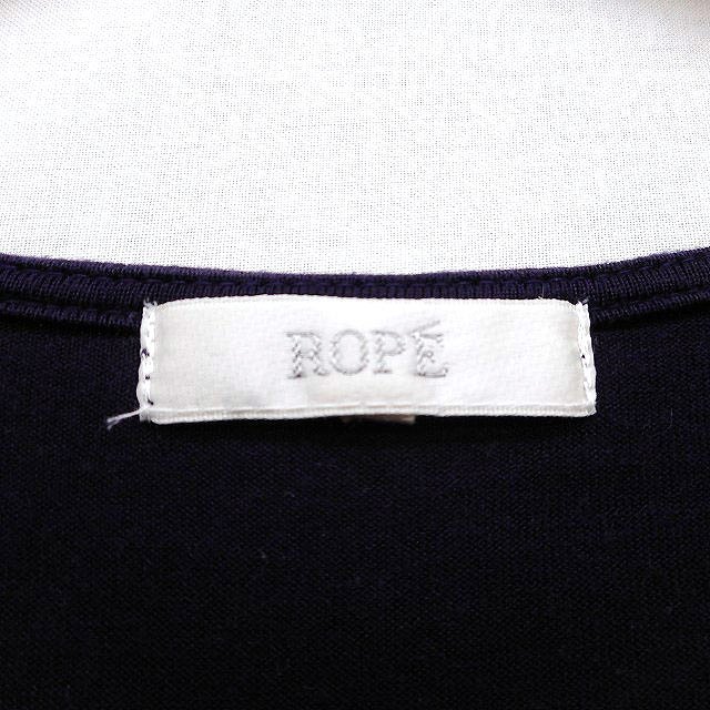 ロペ ROPE Tシャツ カットソー 無地 レース くしゅくしゅ 七分袖 ハートネック ウール混 M パープル 紫 /HT34 レディース_画像3