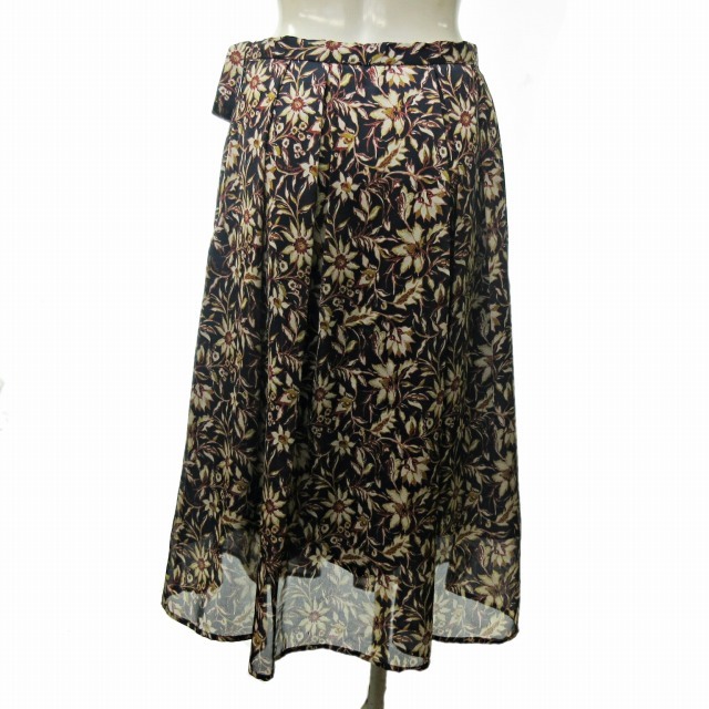 ロイスクレヨン Lois CRAYON 美品 近年 ロングスカート 花柄 フレア リボン ベルト ネイビー系 M 1023 レディース_画像2