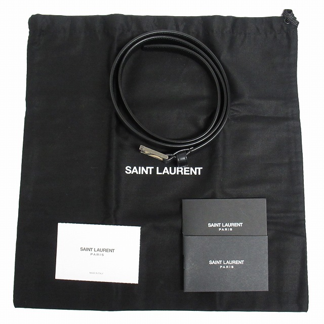 美品 サンローラン パリ SAINT LAURENT PARIS レザー ナロー ベルト YSLロゴ刻印 バックル GRZ 479391 80 黒 アンティークシルバー▼11_画像6