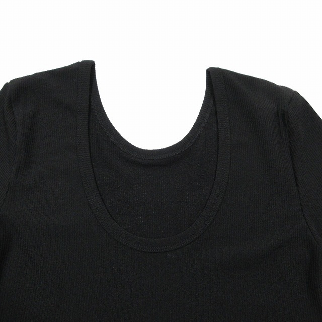 美品 マウジー moussy FIT RIB Tシャツ 半袖 ラウンドネック カットソー F 黒 ブラック/10 レディース_画像3