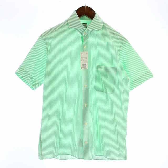 シャツファクトリー SHIRT FACTORY URBAN RELAX SLIM FIT シャツ カジュアルシャツ 半袖 ボーダー M 緑 グリーン /KU メンズ_画像1