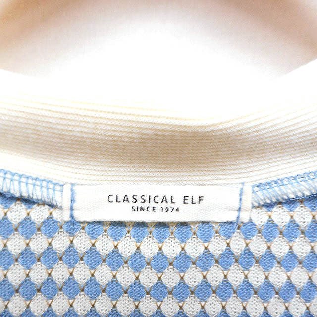 クラシカルエルフ CLASSICAL ELF ハーフジップ ニット セーター 七分袖 柄 M ライトブルー /FT13 レディース_画像3