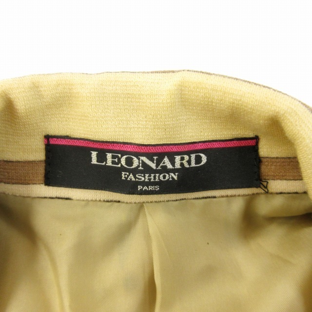 レオナール LEONARD FASHION テーラードジャケット ブレザー ウール レオパード柄 金ボタン ロゴ 総裏 ベージュ ブラウン 系 11AR 約L_画像4