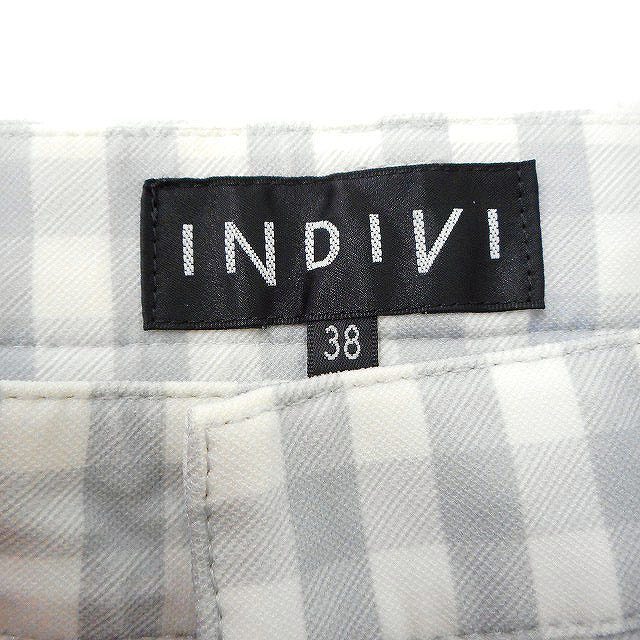 インディヴィ INDIVI ギンガムチェック スキニー スリム パンツ くしゅ裾 38 ライトグレー /FT33 レディース_画像3
