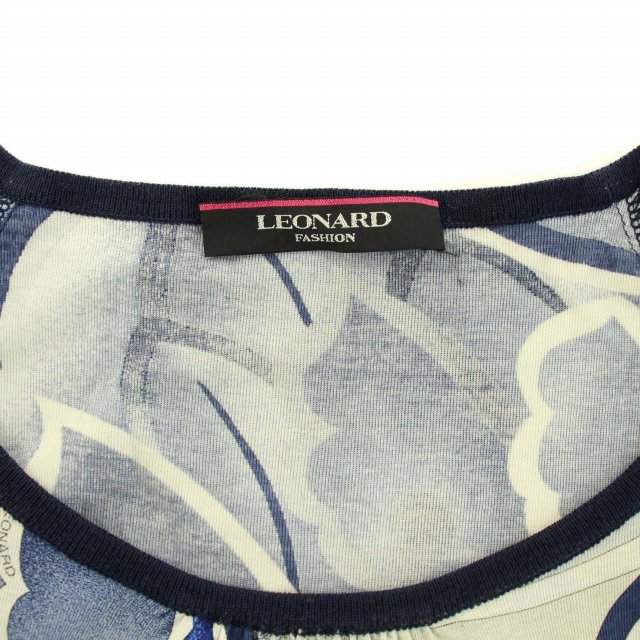 レオナール LEONARD FASHION チュニック カットソー メッシュ 切替 花柄 長袖 LL 青 ブルー /DK レディース_画像8