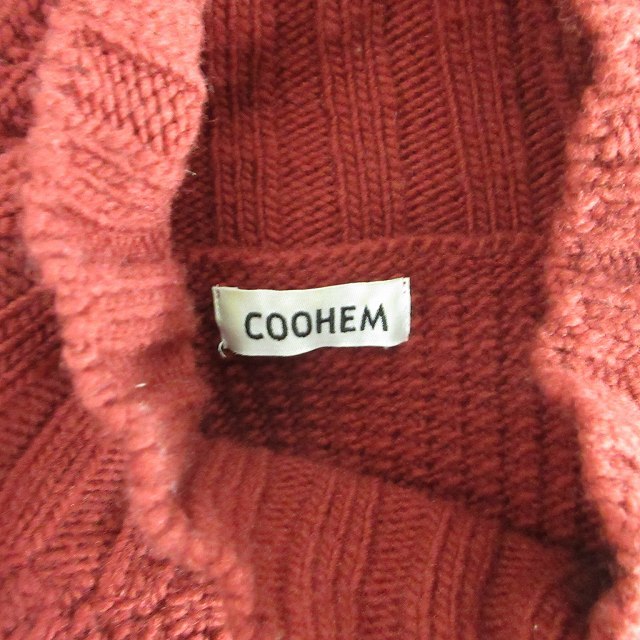 COOHEM コーヘン 美品 近年モデル タートルネック セーター ニット バイカラー 長袖 赤 黒 ブラック レッド S 1116 メンズ_画像6