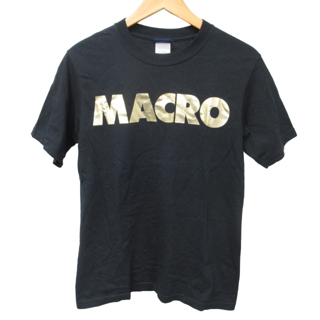 Microdsgn 美品 Tシャツ カットソー 半袖 MACRO 金プリント 黒 ブラック S 1125 STK メンズ_画像1